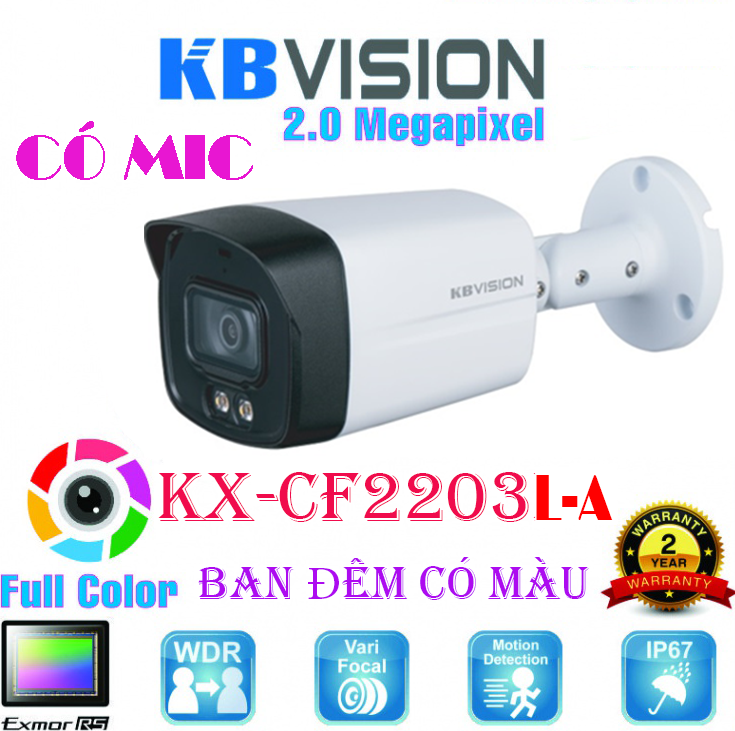 CAMERA KBVISION 2.0M KX-CF2203L-A , BAN ĐÊM CÓ MÀU - HỒNG NGOẠI 40M